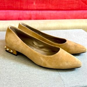 AGL sand suede flats with embellished heels sz 37 Used Condition still good wear